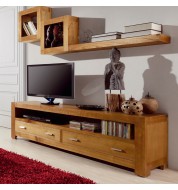 Meuble tv bois 2 tiroirs 
