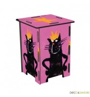 Tabouret enfant en bois imprimé chat rose