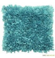 Housse coussin deco bleu à franges 45x45cm ROMANO