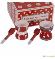 Coffret 2 coquetiers déco et cuillères rouges