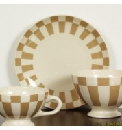 Assiette entrée dessert beige motif damier faïence (x1)