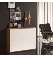 Meuble à chaussures 16 paires blanc et cadre bois