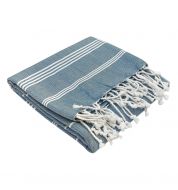 Fouta blanche et bleue océan coton bio Karawan