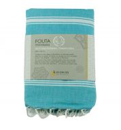 Fouta blanche et bleue turquoise coton bio Karawan