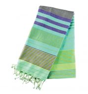Fouta blanche et bleue rayée coton bio Karawan