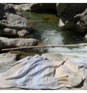 Fouta blanche et grise rayée coton bio Karawan