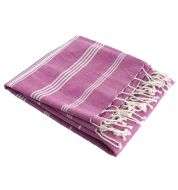 Fouta blanche et rose coton bio 100x50 cm