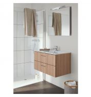 Meuble vasque salle de bain double tiroir bois merisier