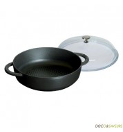 Sauteuse en fonte Staub noir + couvercle en verre